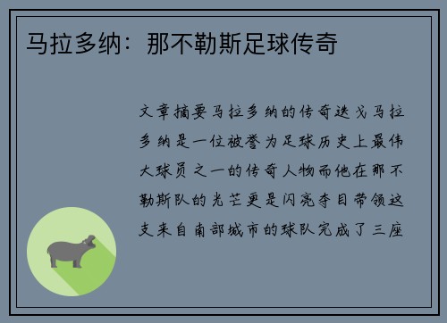 马拉多纳：那不勒斯足球传奇